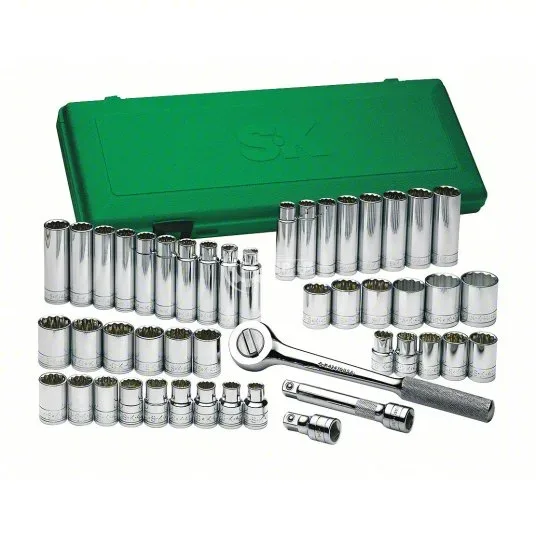 4147 - SK PROFESSIONAL TOOLS Socket Wrench Set: 1/2 in Drive, 47 Piece, 12-Point, Metric/SAE, P/n 12