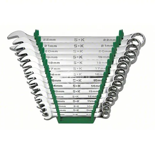 86265 - SK PROFESSIONAL TOOLS Combination Wrench Set: Alloy Steel, Chrome, 15 Tools, 15° Head Offset