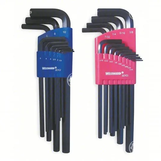 2CYC4 - WESTWARD Hex Key Set: 16 or More Pieces, L, Metric and SAE, Std End, Long, 22 Pieces, Organi