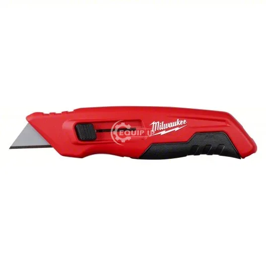 48-22-1515 - MILWAUKEE Utility Knife: 6 1/2 in Overall Lg, Steel Std Tip, Rubberized, Metal, Red, Bu