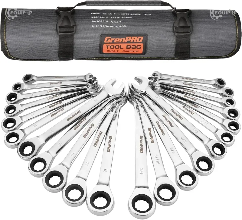 071063 - GRENPRO 22PC Ratcheting Wrench Set SAE&amp;Metric Combination Open End Wrenches 1/4"-3/4"&amp;6-18m